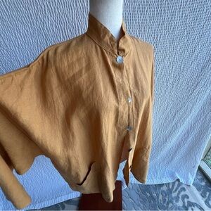 Bryn Walker Mustard Yellow Shirt Top Medium 100% Linen